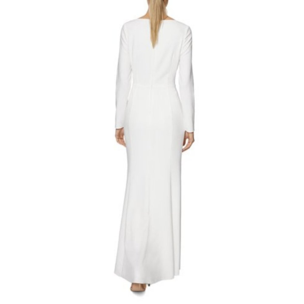 NWT Chic Laundry By Shelli Segal White Crepe Long Sleeve Formal Gown Size 4 - Picture 2 of 15